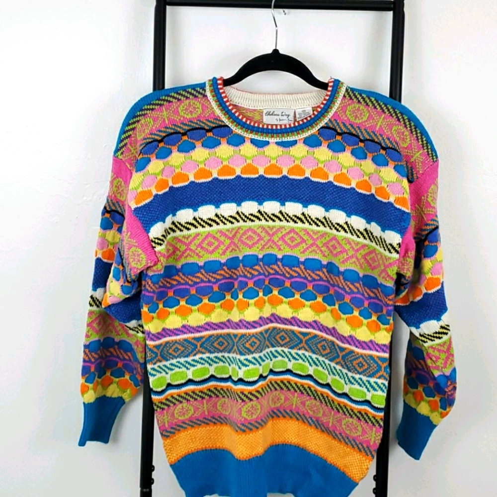 Vintage Cheksea Way Women Sweater M Knit Pullover Multicolor
